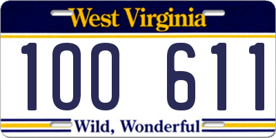 WV license plate 1OO611
