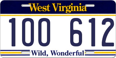 WV license plate 1OO612