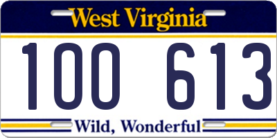WV license plate 1OO613