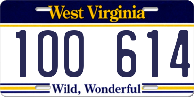 WV license plate 1OO614