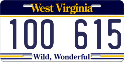 WV license plate 1OO615