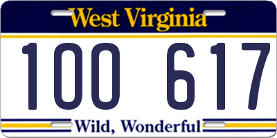 WV license plate 1OO617