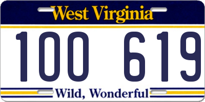 WV license plate 1OO619