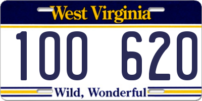 WV license plate 1OO620