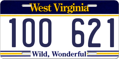 WV license plate 1OO621