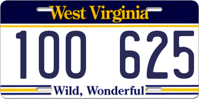 WV license plate 1OO625
