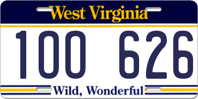 WV license plate 1OO626