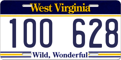 WV license plate 1OO628