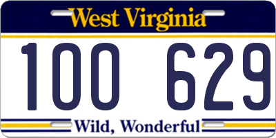 WV license plate 1OO629
