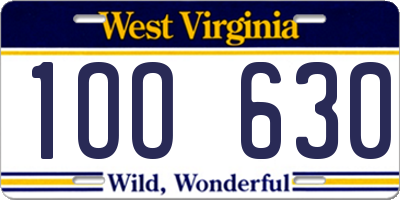 WV license plate 1OO630