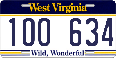 WV license plate 1OO634