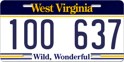 WV license plate 1OO637