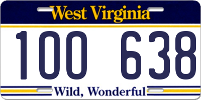 WV license plate 1OO638