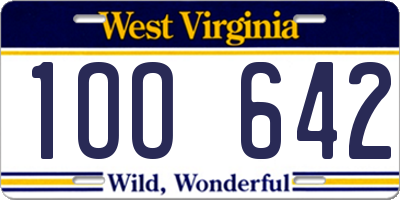 WV license plate 1OO642
