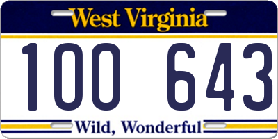 WV license plate 1OO643