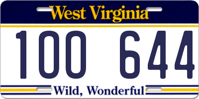 WV license plate 1OO644
