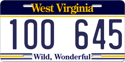WV license plate 1OO645