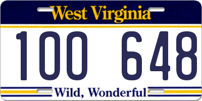 WV license plate 1OO648