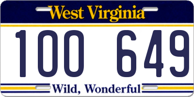 WV license plate 1OO649