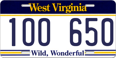 WV license plate 1OO650