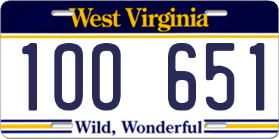 WV license plate 1OO651
