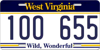 WV license plate 1OO655
