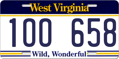 WV license plate 1OO658