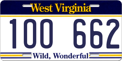 WV license plate 1OO662