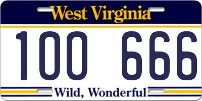 WV license plate 1OO666