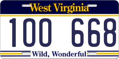 WV license plate 1OO668