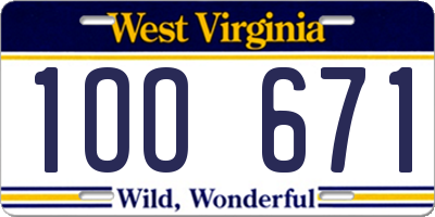WV license plate 1OO671