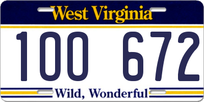 WV license plate 1OO672