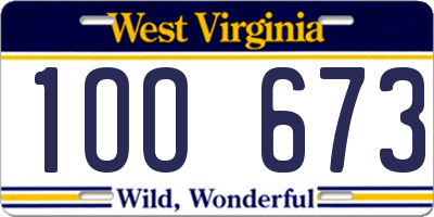 WV license plate 1OO673