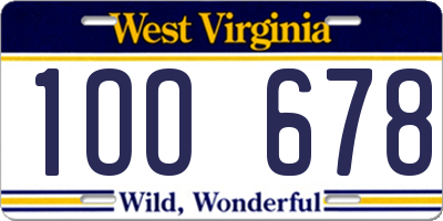 WV license plate 1OO678