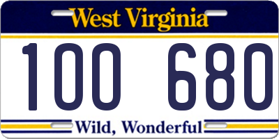WV license plate 1OO680