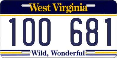 WV license plate 1OO681
