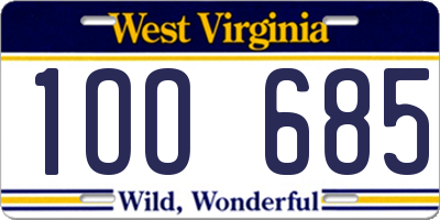WV license plate 1OO685