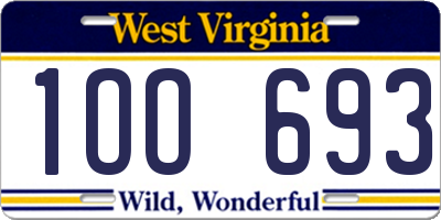 WV license plate 1OO693