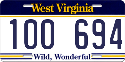 WV license plate 1OO694