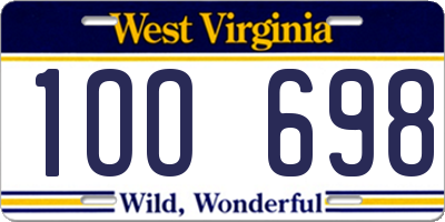 WV license plate 1OO698