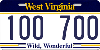 WV license plate 1OO700