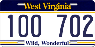 WV license plate 1OO702