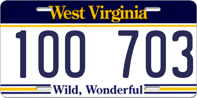 WV license plate 1OO703