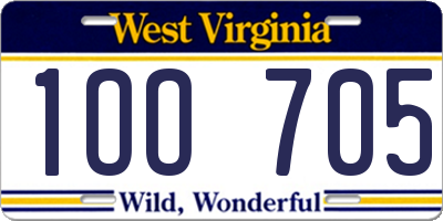 WV license plate 1OO705