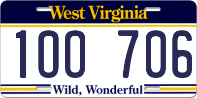 WV license plate 1OO706