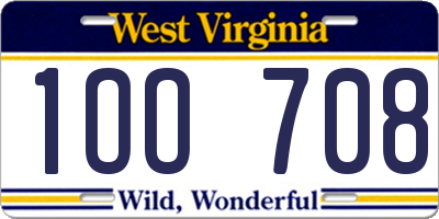 WV license plate 1OO708