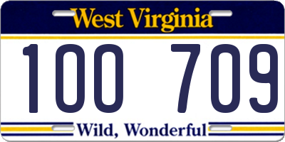 WV license plate 1OO709