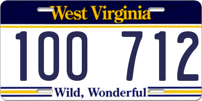 WV license plate 1OO712