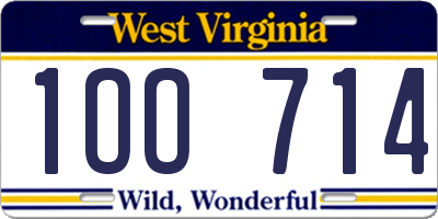 WV license plate 1OO714