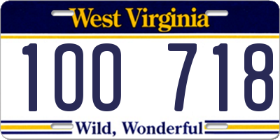 WV license plate 1OO718